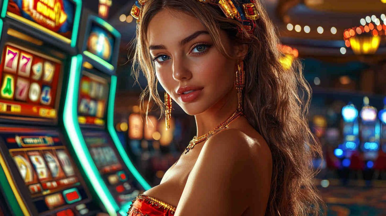 Ilustrasi game slot online dengan tema neon futuristik dari skybet88